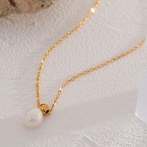 NEW Stainless Steel Shell Pearl Water Drop Pendant Necklace